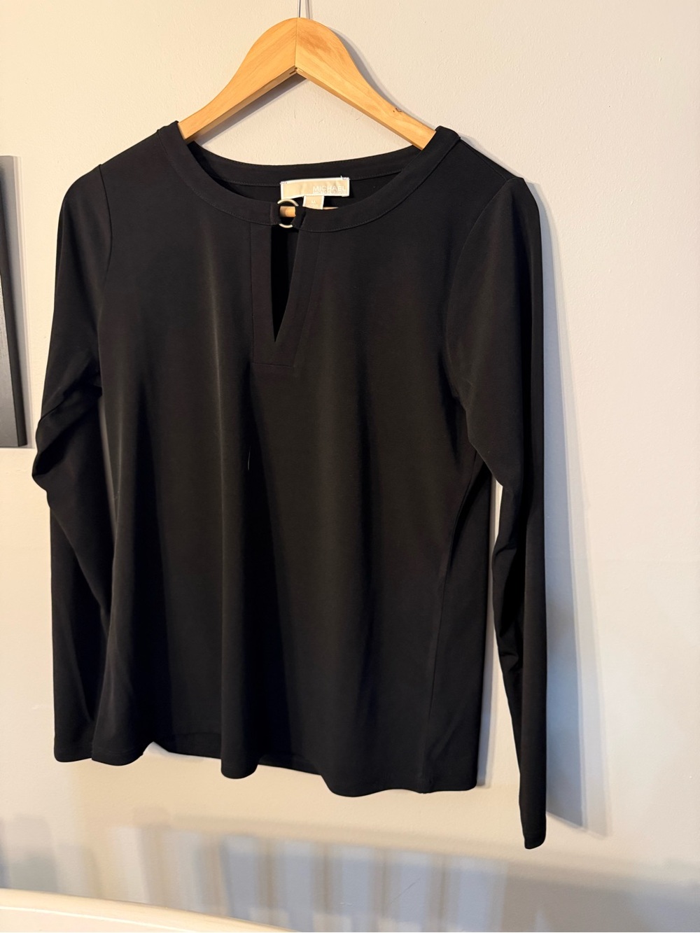 Michael Kors Black Long-Sleeve Top with Gold Ring Detail